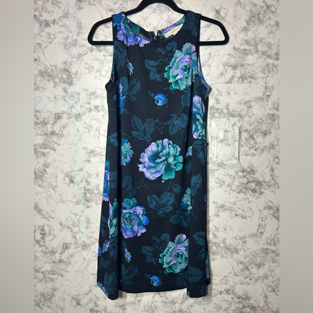 Ann Taylor Loft Lightweight Shift Dress Petite Size S Floral Blue